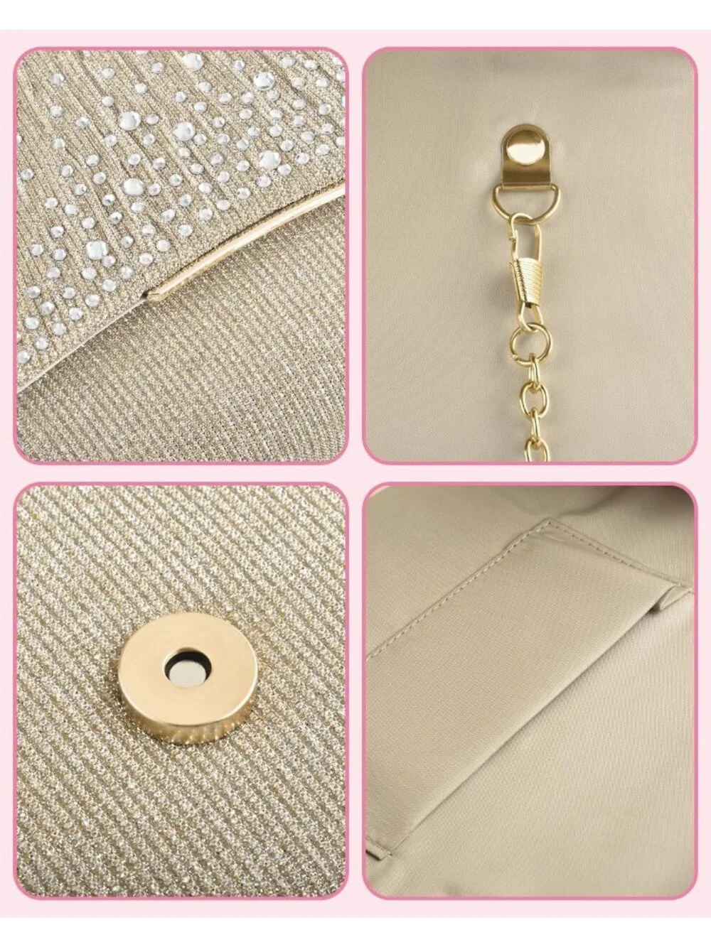 👜 Women's Champagne Suede Evening Shoulder Bags Envelope Party Cocktail Clutch